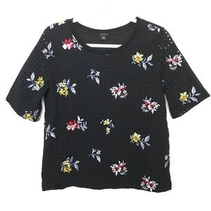 Ann Taylor Black Eyelet Floral Embroidered Top S